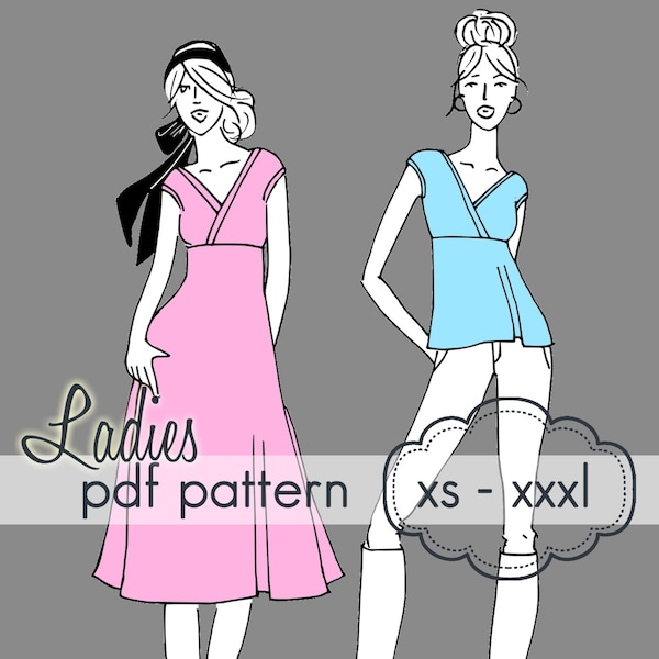 Ladies Crossover Tunic or Dress- INSTANT DOWNLOAD - xs through xxxl - pdf sewing pattern