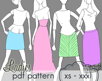 Ladies Knit Pencil Skirt - INSTANT DOWNLOAD - xs through xxxl, 8 length options mini to calf - pdf sewing pattern