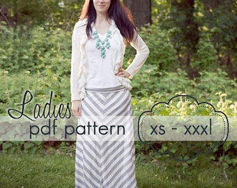 Ladies Yoga A-Line Skirt - INSTANT DOWNLOAD - xs through xxxl, 9 length options knee through maxi - pdf sewing pattern