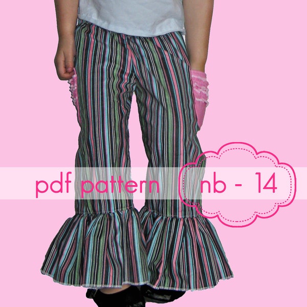 Mega Ruffle Pants - INSTANT download - shorts, capris, full lengths - nb-14 - pdf sewing pattern