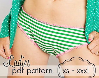 Ladies Basic Brief Bottoms - INSTANT DOWNLOAD - xs - xxxl - pdf sewing pattern - hipsters, high waist, boyshort, swimsuit, bikini, tankini