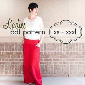 Ladies Wideleg Pants, Capris and Shorts INSTANT DOWNLOAD xs through xxxl, 5 length options pdf sewing pattern image 1