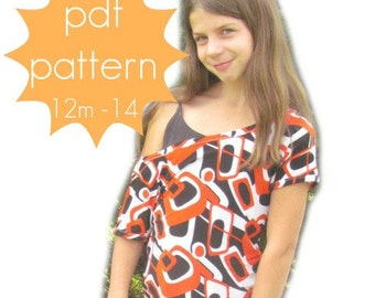 Trendy Tee - INSTANT download - off the shoulder - PDF Sewing Pattern -12m - 14 and doll/preemie