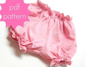 Bloomers - Descarga instantánea - Patrón de costura en PDF - Cubrepañal - Tallas n.° 3 m, 6 m, 12 m, 18 m, 2t, 3t, 4t, 5t, Muñeca (Prematuro)