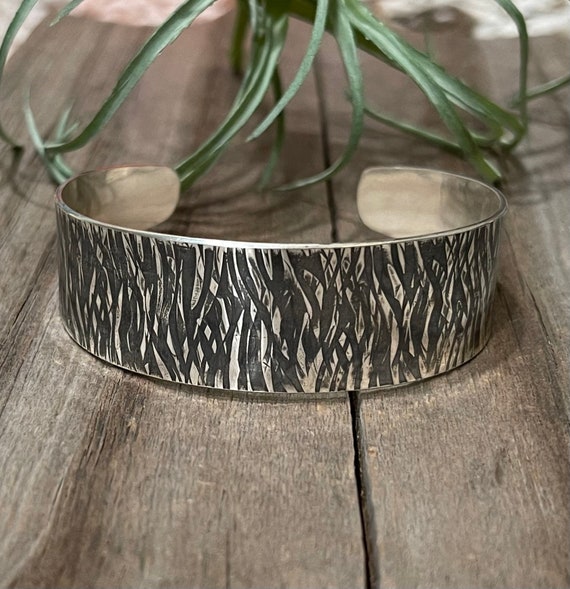 Designer Silver Cuff Bracelet with Texturing