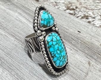 Kingsman Birdseye Turquoise Double Gemstone Sterling Silver Statement Ring