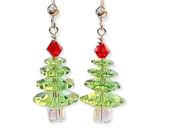 Austrian Crystal Christmas Tree Dangle Earrings