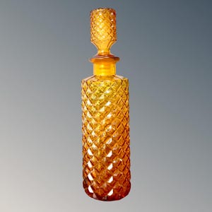 EMPOLI ROSSINI Mid Century Modern Italian Glass Art Amber Colour Decanter / Genie Bottle