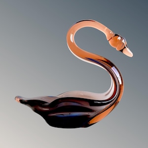 Mid Century Vintage Bohemia Czech Crystal Hand Blown Glass Swan Bowl / Trinket