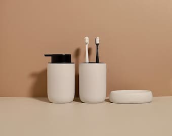 GLITTERTIND Ceramic Soap Dispenser/Toothbrush Holder/Soap Dish Set (Foam and Liquid)