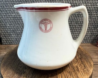 US Army Medical Department 1941 Shenango China White W/ Red Trim Pitcher/Creamer