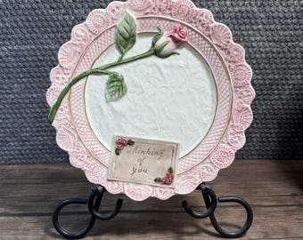 Omnibus Fitz &  Floyd Thinking of You 8.5" Plate Pink Rose Lace Scalloped 1994