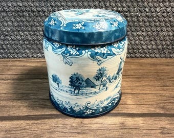 Recipiente metálico Daher de 4" fabricado en Inglaterra Delft-Molinos de viento-País