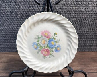 Morningside By Sebring Ohio China Blue Pink Floral Swirl Rim 6.25” Salad Plate Lots of Crazing