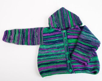 Hand-knitted ribbed hoodie