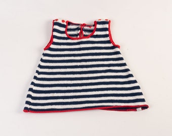 Hand-knitted summer dress with stripes