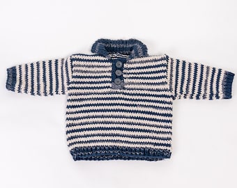 Pull bébé ou enfant tricoté main à col polo