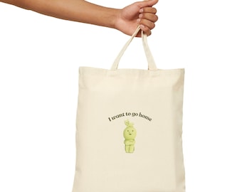 Smiski CanvasTote Bag - I Want to Go Home, Eco-Friendly Shopping Bag, Reusable Grocery Tote, Gift for Plant Lovers, Travel Bag