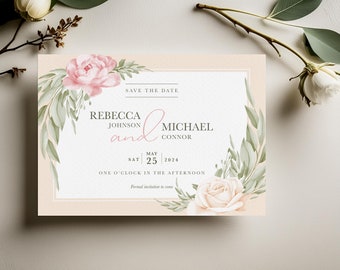 Floral Wedding Save The Date Card Template | Printable Save The Date Cards | Spring Collection | Editable in Jet Template | Download as PDF