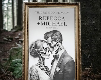 Goth Wedding Welcome Sign: Skeleton Bride & Groom (PDF)