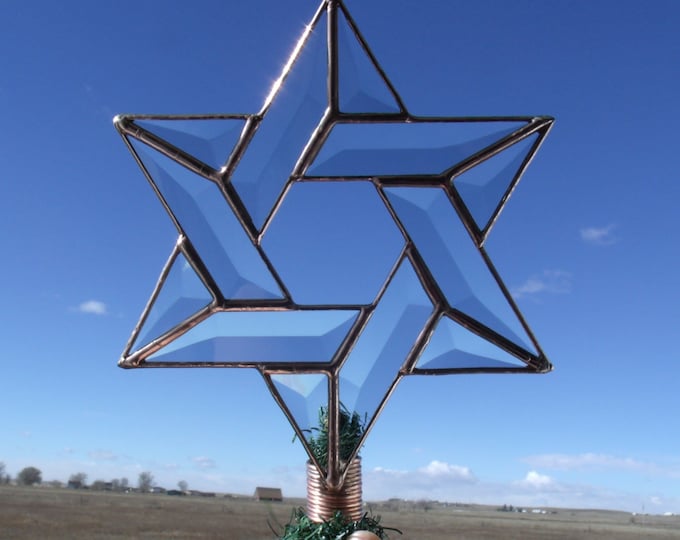 Beveled Glass Jewish Star Tree Topper, Interfaith Star Christmas