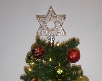 Small 6 Inch Jewish Tree Topper for Small Trees, Stained Glass Star of David