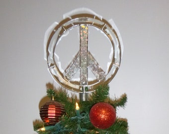 Peace Symbol Tree Topper, Stained Glass with Beveled Circle