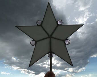 Pink and White Christmas Tree Topper, Classic Stained Glass Star