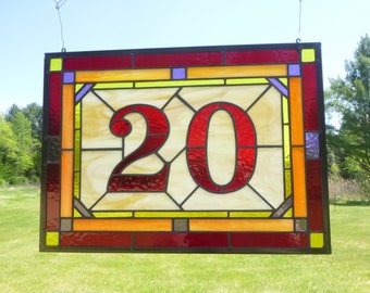 Custom Window Transom, Stained Glass Address Panel