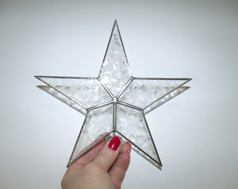 Clear Frosty Stained Glass Star Christmas Tree Topper