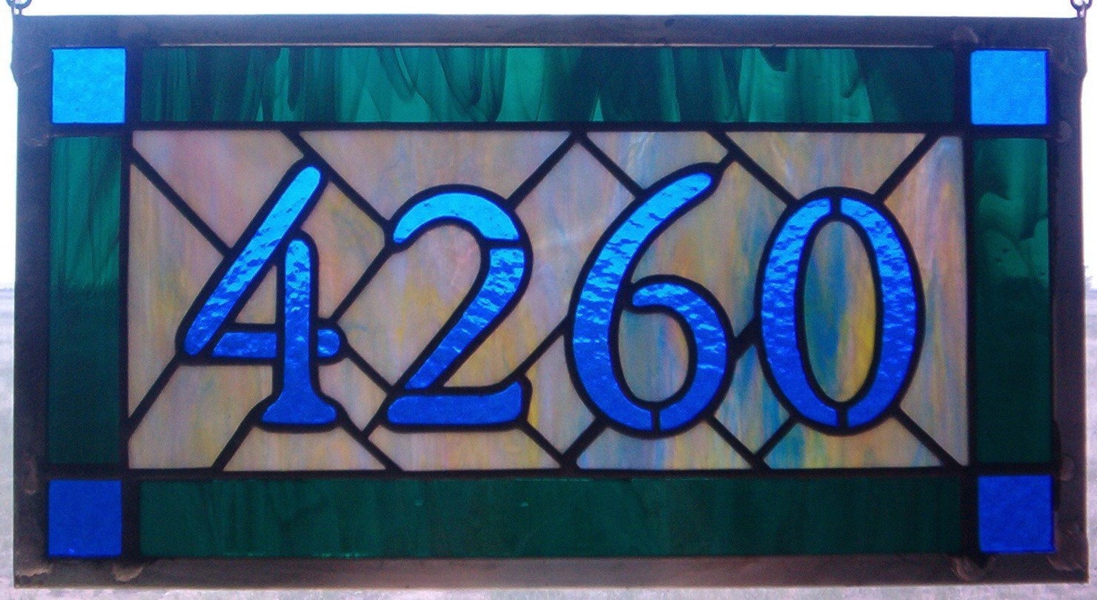 Custom Stained Glass Address Plaque House Numbers Etsy