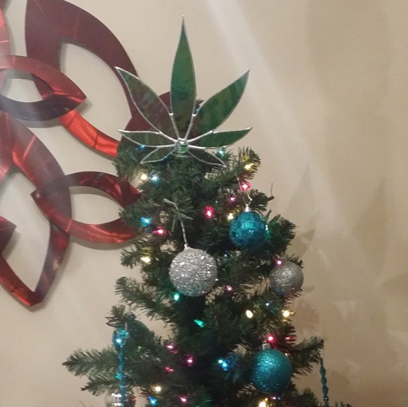 Stained Glass Marijuana Pot Leaf Christmas Tree Topper Stand Etsy