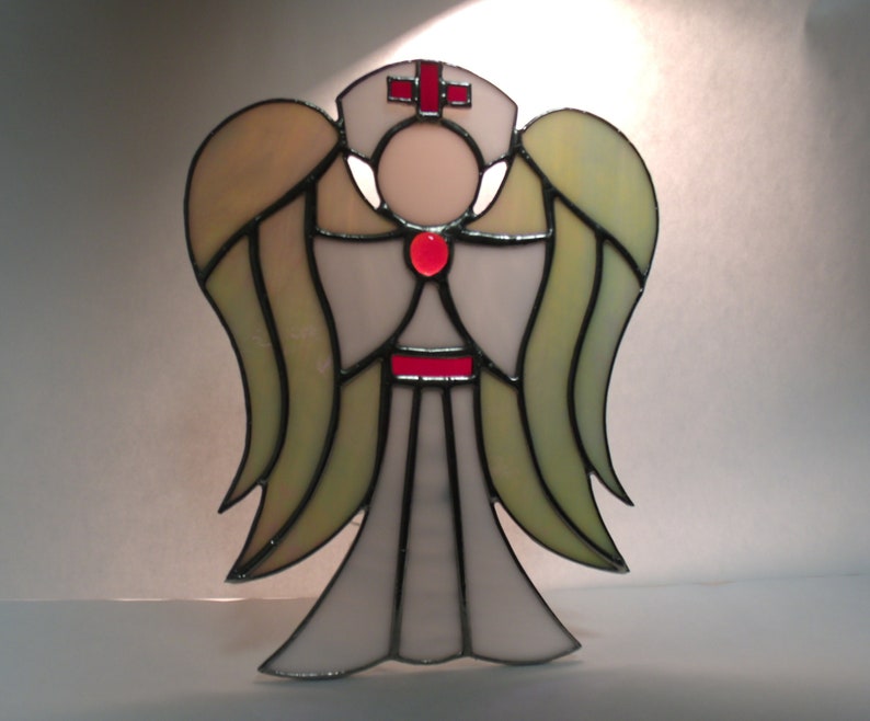 Large Stained Glass Angel Nurse Table Top or Tree Topper Etsy