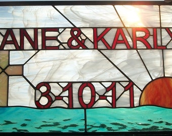 Custom Stained Glass Window Panel, Wedding Date, Names in Glass