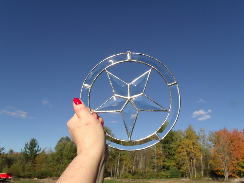 Pentagram Suncatcher Beveled Glass Star Pentacle
