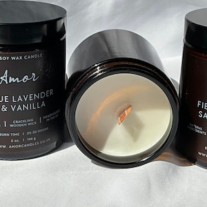 Pan au Chocolat Scented Soy Wax Candle with Crackling Wooden Wick | Reusable Amber Jar | Burn-time up to 35 hours | Eco-friendly