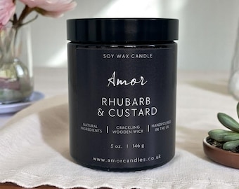 Rhubarb & Custard Soy Wax Candle: Sweet Scent, Crackling Wood Wick