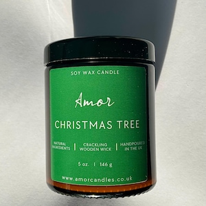 Christmas Tree Scented Soy Candle: Crackling Wooden Wick, 8oz