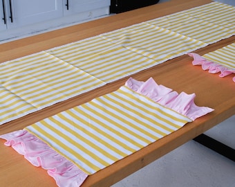 Komplet obrusów i podkładek do kuchni, bieżnik bawełniany w paski i serwetki