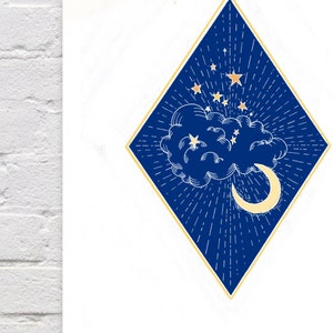 Moon and stars wondercore print, celestial art, star wall art, night sky wall art or nursery decor