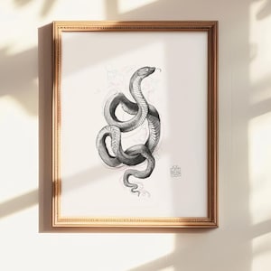 Instant download: Spirit snake print, pencil drawing of a ghost snake in black and white, snake art download, printable art