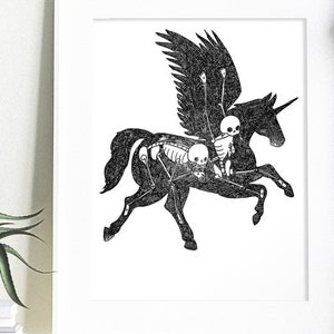 Pegasus Skeleton Art Print, Winged Unicorn Animus Drawing (8x10 Print)