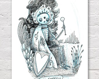 Skeleton Tarot Empress Art Print, Black and White Drawing (5x7 or 8x10)