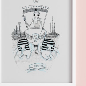 The Chariot tarot art print from The Skeleton Tarot, 8x10 and 5x7 print