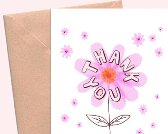 Smiling flowers thank you card, gratitude, springtime or card for friend or mom