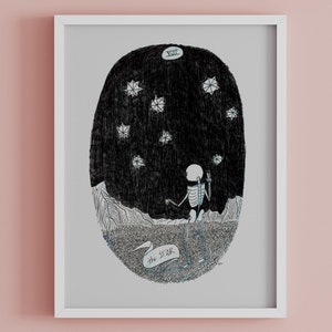 The Star tarot art print from The Skeleton Tarot, 5x7 print or 8x10 print, black and white art