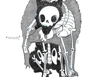 Skeleton wolf kisses sticker, two wolves, dog lover sticker, thetan sticker, furry sticker, chosen family sticker, wolf pack, anxiety friend