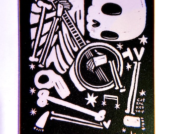Play On print, skeleton playing guitar, art for musicians, music wall decor, creepy cute day of the dead