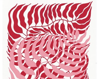 Pink and Red Fern Print