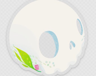 Cute skull with fern waterproof vinyl sticker, creepy cute sticker for halloween lovers, goths, bone hunters